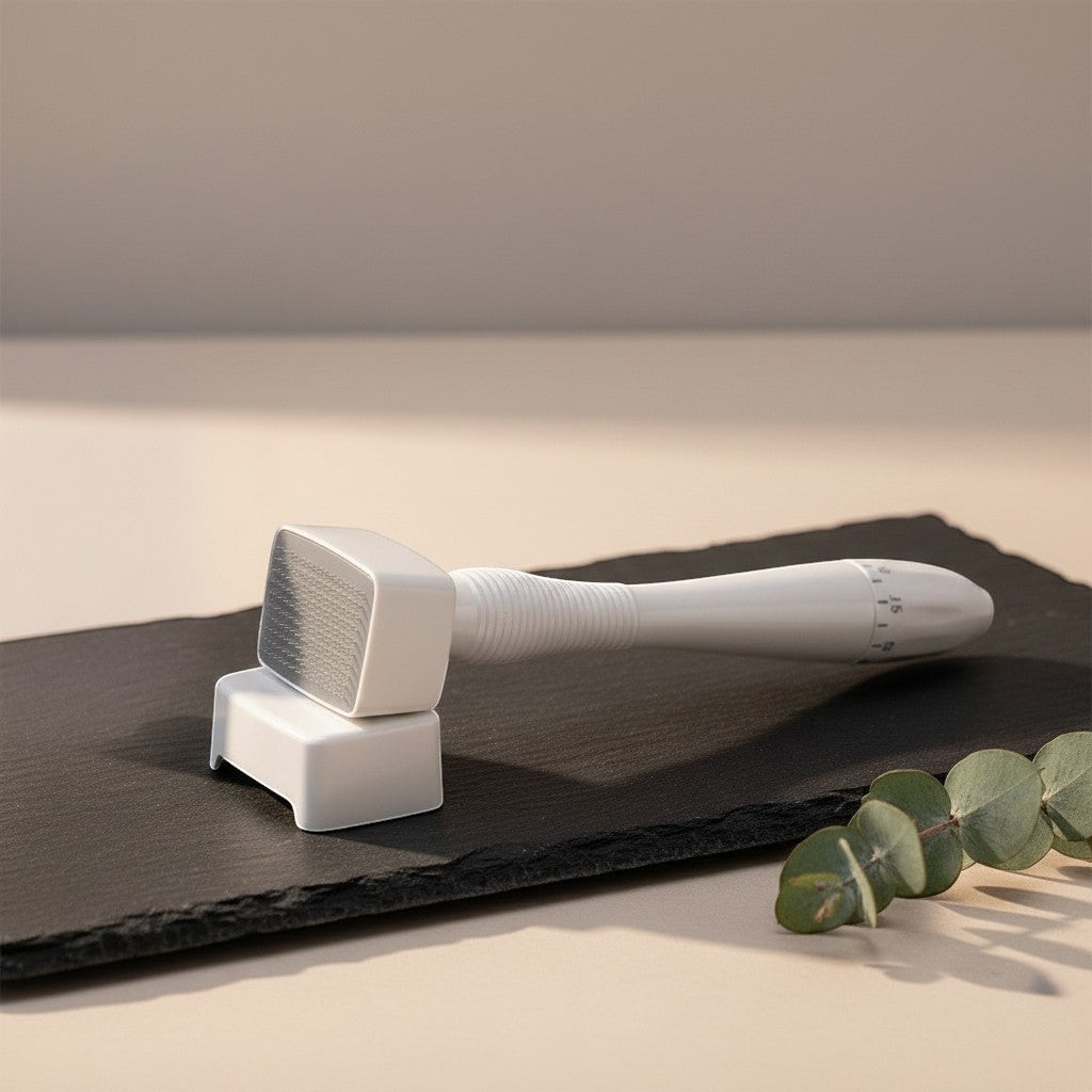 SCALPCARED aguja de punción cutánea blanca, herramienta de microagujas desechable con mango ajustable y cabezal de 100 agujas.