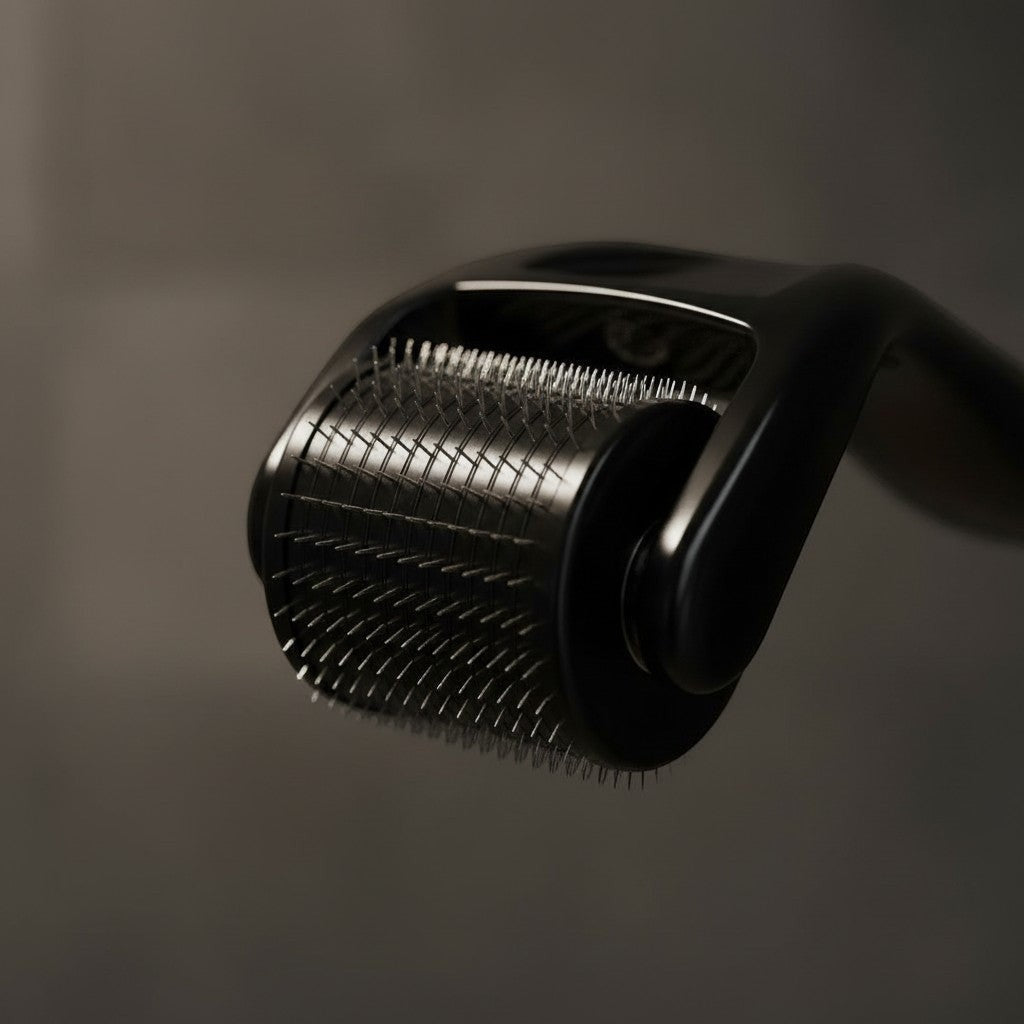 SCALPCARED Derma Roller 1.0mm, black, for scalp stimulation and hair growth, with micro-needles.